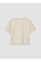 Beige text print girl's t-shirt and shorts set - 2