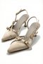Women's Special Design Beige Satin Metal Buckle Accessory Upholstered Pointed Toe Thin Heeled Shoes - 3