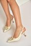 Y308203160 Beige Rustic Thin Heeled Women's Shoes with Buckle Detail