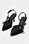 Women's Special Design Black Satin Metal Buckle Accessory Upholstered Pointed Toe Thin Heeled Shoes - 4