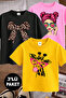 Giraffe and Bow Printed 3-Pack Pink-Black-Yellow Girls' T-Shirt