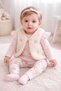 Plush Vest, Sleeve Ruffle Detail, Baby Girl 3-Piece Set - 2