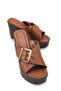 Galivena Brown Women's Buckle Detailed Double Cross Strap Stylish Comfortable Casual Platform High Thick Heeled Slippers