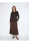 Brown Pleated Skirt with Elastic Waist (S6)