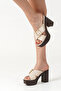 Galivena Beige Women's Buckle Detailed Double Cross Strap Platform Heeled Slippers - 8