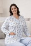 Large Size Women's Long Sleeve Crochet Cotton Pajama Set 250687 White09 - 4
