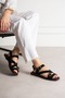 Women's Black Suede Cross-Strap Buckle Sandals – Flat Sole Comfortable Casual Summer Shoes Olas - 4