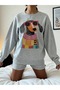Women's Fancy Dog Print Crew Neck Oversize Sweatshirt - 3
