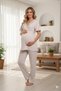 Women's Beige Double-Breasted Collar Maternity Pajama Set with Dressing Gown - 2