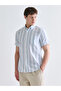 Blue Regular Fit Short Sleeve Striped Dobby Men's Shirt from Plus-Store