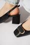 Dorfede striped patent leather buckle back open women's shoes black patent leather - 5