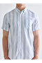 Blue Regular Fit Short Sleeve Striped Dobby Men's Shirt from Plus-Store - 3