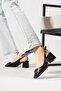Dorfede striped patent leather buckle back open women's shoes black patent leather