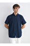 Navy Blue Regular Fit Short Sleeve Dobby Men's Shirt from Plus-Store