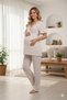 Women's Beige Double-Breasted Collar Maternity Pajama Set with Dressing Gown - 4