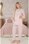 New Season Pink Long Sleeve Lace Detailed Buttoned Stylish Maternity Pajama Set 3-Piece Set - 6