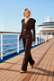 Women's Double-Breasted Collar Long Sleeve Padded Knitted Jumpsuit with Belt Detail Wide Leg Regular Fit Sandy Woven - 3