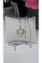 Zircon Stone Mounted Heart Silver Color Steel Tarnish Resistant Modern Design Necklace - 4