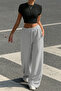 Women's Unprinted Basic Over-The-Hip Baby Tee Crop and Baggy Sweatpants - Two-Piece Sweat Suit - 3