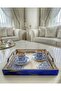 Handmade Wooden, Porcelain-Patterned Presentation Set, Tray + Candy Bowl/Turkish Delight Bowl + Napkin Holder - 2