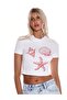 Women's Starfish and Seashell Printed Crew Neck Baby Tee Combed Cotton Crop Tshirt