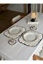 4-Piece Natural Linen Embroidered Rectangular Placemat / American Service Set - 6