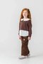 Girl's Heart Embroidered Gabardine Trousers Lycra Sweatshirt Set Brown Stylish Combination - 3