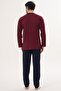 3126 Claret Red 100% Cotton Large Size Men's Pajama Set - 3