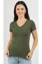 Women's Short Sleeve V-Neck Body Shirt Army Green
