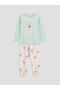Giyçık Store Blue Crew Neck Printed Girls' Pajama Set