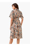 Printed Shirt Women Dress with Belt - 4
