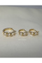 Set of 3 Heart Stone Row Steel Hoop Earrings - Golden Triple Heart Huggie Set - 5