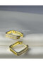 Baguette Stone Geometric Steel Hoop Earrings - Golden Baguette Geo-Hoops - 3