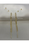Set of 3 Stone Tassel and Ball Steel Earrings - Golden Crystal Tassel Trio Set - 3