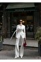 White Shawl, Waist-Fitted V-Neck Jacket and Palazzo Trousers Premium 3-Piece Set - 7