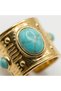 316L Steel Tarnish Resistant Jewelry Gold Color Turquoise Detailed Antique Design Adjustable Women's Ring - 3