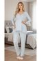 New Season Blue Long Sleeve Elegant Lace Embroidered Design Maternity Pajama Set - 7