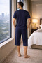Polo Repubi̇ca 95% Cotton Short Sleeved Men's Capri Pajama Set 3413 - 2