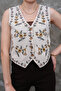 Floral Patterned Buttoned V-Neck Vintage Vest
