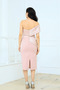 Double Fabric Single Sleeve Pencil Dress - Powder - 8