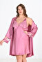 Premium Plus Size Satin Lace Embroidered Dusty Rose 2-Piece Nightgown and Robe Set Bigsize