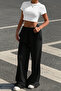 Women's Unprinted Basic Over-The-Hip Baby Tee Crop and Baggy Sweatpants - Two-Piece Sweat Suit - 4
