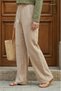 Women's Beige Muslin Palazzo Trousers High Waist Double Pockets Wide Leg 100% Cotton - 4