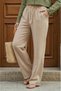 Women's Beige Muslin Palazzo Trousers High Waist Double Pockets Wide Leg 100% Cotton - 2