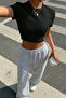 Women's Unprinted Basic Over-The-Hip Baby Tee Crop and Baggy Sweatpants - Two-Piece Sweat Suit