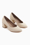 Ferida Genuine Leather Beige Thick Heeled Women's Shoes - 4