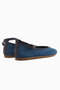 Jenin Genuine Leather Navy Blue Suede Belted Women's Ballerinas - 5