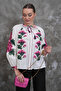 Balloon Sleeve Cross Stitch Embroidered Cotton Shirt - 5