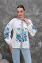 Hakim Collar Balloon Sleeve Cross-Stitch Floral Embroidery Embroidered Cotton Shirt - 4