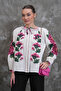 Balloon Sleeve Cross Stitch Embroidered Cotton Shirt - 4